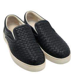 مملوكة مسبقًا Bottega Veneta Black Intrecciato Leather Slip On Sneakers EU 42