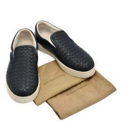 مملوكة مسبقًا Bottega Veneta Black Intrecciato Leather Slip On Sneakers EU 42