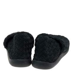 Pre Owned Bottega Veneta Black Intrecciato Elastic Fabric Starfish Slip On Sneakers Size 42