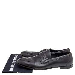 Pre Owned Bottega Veneta Brown Leather Wave Driver Intrecciato Detail Slip on Loafers Size 44
