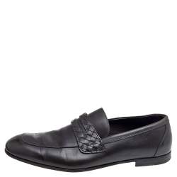 Pre Owned Bottega Veneta Brown Leather Wave Driver Intrecciato Detail Slip on Loafers Size 44
