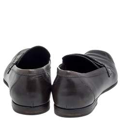 Pre Owned Bottega Veneta Brown Leather Wave Driver Intrecciato Detail Slip on Loafers Size 44