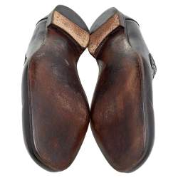 Pre Owned Bottega Veneta Brown Leather Wave Driver Intrecciato Detail Slip on Loafers Size 44