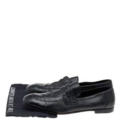 مملوكة مسبقًا Bottega Veneta Black Leather Intrecciato Slip On Loafers Size 46