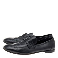 مملوكة مسبقًا Bottega Veneta Black Leather Intrecciato Slip On Loafers Size 46