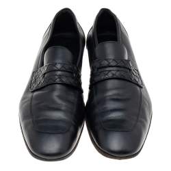 مملوكة مسبقًا Bottega Veneta Black Leather Intrecciato Slip On Loafers Size 46