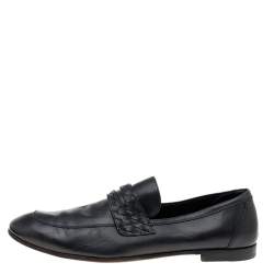 مملوكة مسبقًا Bottega Veneta Black Leather Intrecciato Slip On Loafers Size 46