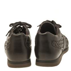 Bottega Veneta Dark Brown Intrecciato Leather Lace Up Low Top Sneakers Size 43.5