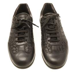 Bottega Veneta Dark Brown Intrecciato Leather Lace Up Low Top Sneakers Size 43.5