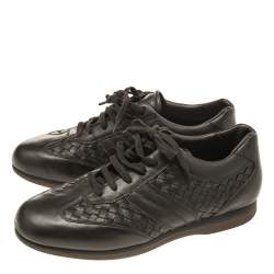 Bottega Veneta Dark Brown Intrecciato Leather Lace Up Low Top Sneakers Size 43.5