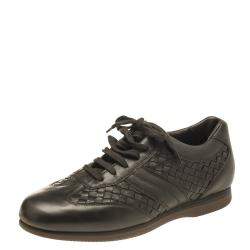 Bottega Veneta Dark Brown Intrecciato Leather Lace Up Low Top Sneakers Size 43.5