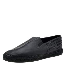 Bottega Veneta Black Intrecciato Leather Slip On Espadrilles Size 42