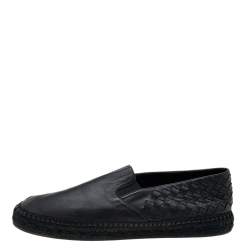 Bottega Veneta Black Intrecciato Leather Slip On Espadrilles Size 42