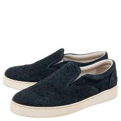 Bottega Veneta Navy Blue Intrecciato Suede Slip on Sneakers Size 41