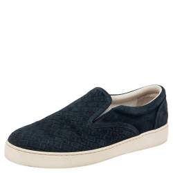 Bottega Veneta Navy Blue Intrecciato Suede Slip on Sneakers Size 41