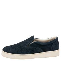 Bottega Veneta Navy Blue Intrecciato Suede Slip on Sneakers Size 41