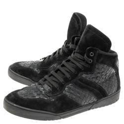 Pre Owned حذاء رياضي بوتيغا فينيتا جلد أنترشياتو وسويدي أسود عنق مرتفع رباط علوي مقاس 45