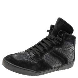 Pre Owned حذاء رياضي بوتيغا فينيتا جلد أنترشياتو وسويدي أسود عنق مرتفع رباط علوي مقاس 45