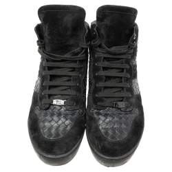 Pre Owned حذاء رياضي بوتيغا فينيتا جلد أنترشياتو وسويدي أسود عنق مرتفع رباط علوي مقاس 45