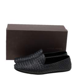 Pre Owned Bottega Veneta Black Intrecciato Leather Smoking Slippers Size 44