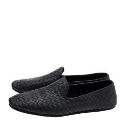 Pre Owned Bottega Veneta Black Intrecciato Leather Smoking Slippers Size 44