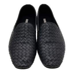 Pre Owned Bottega Veneta Black Intrecciato Leather Smoking Slippers Size 44