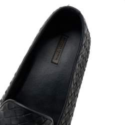 Pre Owned Bottega Veneta Black Intrecciato Leather Smoking Slippers Size 44