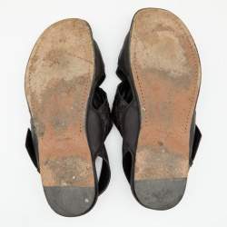 Bottega Veneta Black/Dark Brown Intrecciato Leather Criss Cross Flat Sandals Size 43