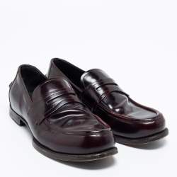 Bottega Veneta Burgundy Leather Penny Slip On Loafers Size 42.5 