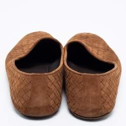 Pre Owned Bottega Veneta Brown Intrecciato Suede Smoking Slippers Size 42