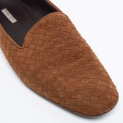 Pre Owned Bottega Veneta Brown Intrecciato Suede Smoking Slippers Size 42