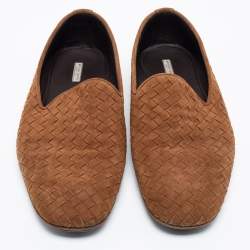 Pre Owned Bottega Veneta Brown Intrecciato Suede Smoking Slippers Size 42