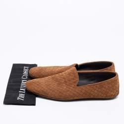 Pre Owned Bottega Veneta Brown Intrecciato Suede Smoking Slippers Size 42