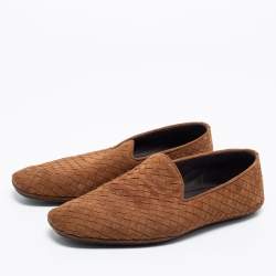 Pre Owned Bottega Veneta Brown Intrecciato Suede Smoking Slippers Size 42