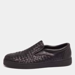 Pre Owned Bottega Veneta Black Intrecciato Leather Dodger Slip-On Sneakers Size 44