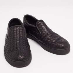 Pre Owned Bottega Veneta Black Intrecciato Leather Dodger Slip-On Sneakers Size 44