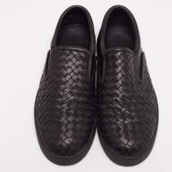 Pre Owned Bottega Veneta Black Intrecciato Leather Dodger Slip-On Sneakers Size 44