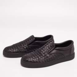 Pre Owned Bottega Veneta Black Intrecciato Leather Dodger Slip-On Sneakers Size 44