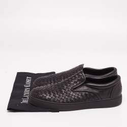 Pre Owned Bottega Veneta Black Intrecciato Leather Dodger Slip-On Sneakers Size 44