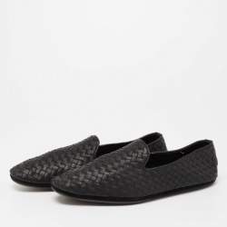 مملوكة مسبقًا Bottega Veneta Black Intrecciato Leather Smoking Slippers Size 44