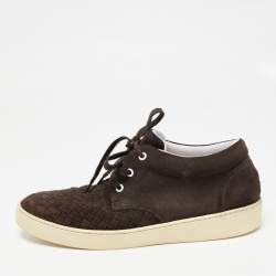 Bottega Veneta Brown Intrecciato Suede Lace Up Sneakers Size 45