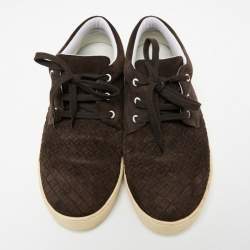 Bottega Veneta Brown Intrecciato Suede Lace Up Sneakers Size 45