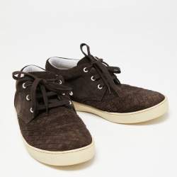 Bottega Veneta Brown Intrecciato Suede Lace Up Sneakers Size 45