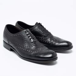 Pre Owned Bottega Veneta Black Leather Brogue Oxford Size 40