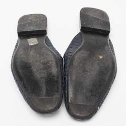 Pre Owned Bottega Veneta Navy Blue Intrecciato Leather Fiandra Flat Mules Size 42