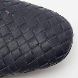 Pre Owned Bottega Veneta Navy Blue Intrecciato Leather Fiandra Flat Mules Size 42