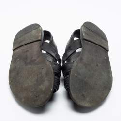 Pre Owned Bottega Veneta Black Intrecciato Leather Criss Cross Flat Sandals Size 41