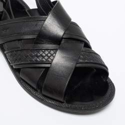 Pre Owned Bottega Veneta Black Intrecciato Leather Criss Cross Flat Sandals Size 41