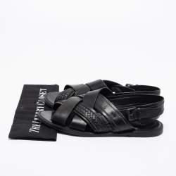 Pre Owned Bottega Veneta Black Intrecciato Leather Criss Cross Flat Sandals Size 41
