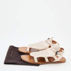 Pre Owned Bottega Veneta Light Beige Intrecciato Leather Slingback Flat Sandals Size 41